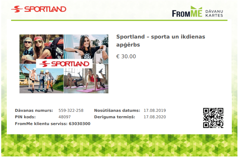 Sportland sporta un ikdienas apģērbs veikals dāvanu karte